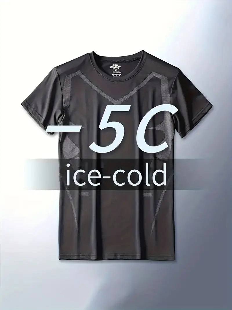 TM-001／Men's Solid Sports Tシャツ、アスレチッククイックドライコンフィーハイストレッチ通気性のあるクルーネックティートップ、夏のアウトドア用メンズウェア