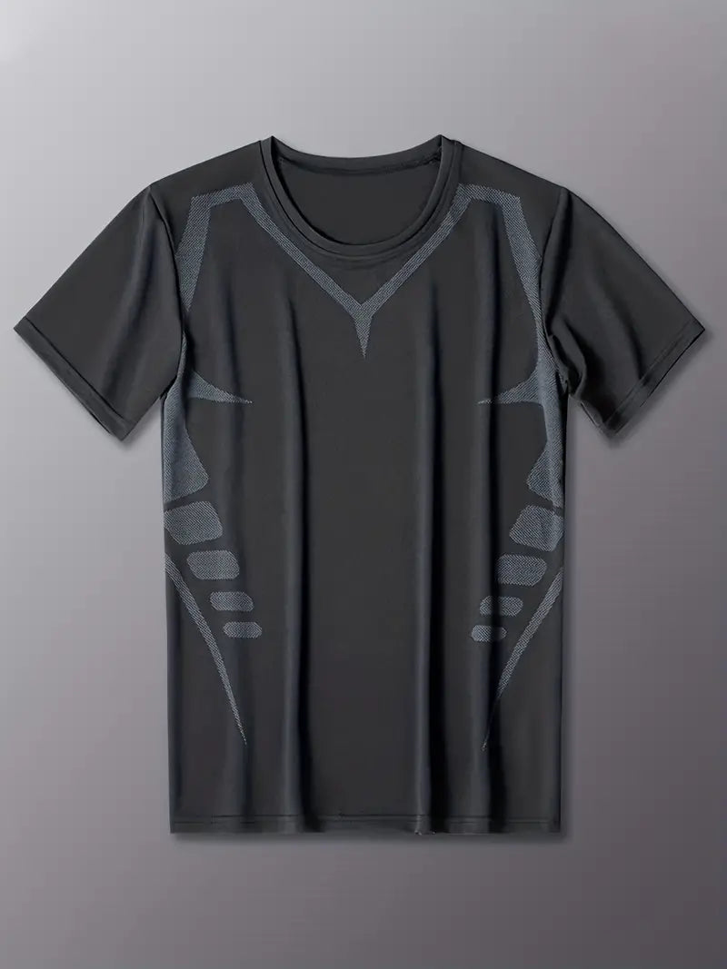 TM-001／Men's Solid Sports Tシャツ、アスレチッククイックドライコンフィーハイストレッチ通気性のあるクルーネックティートップ、夏のアウトドア用メンズウェア